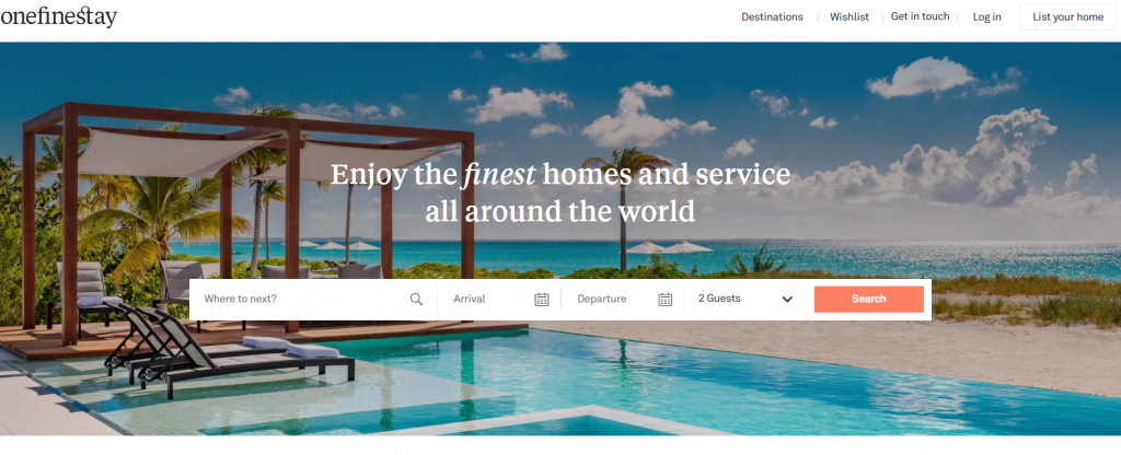 onefinestay homepage screenshot