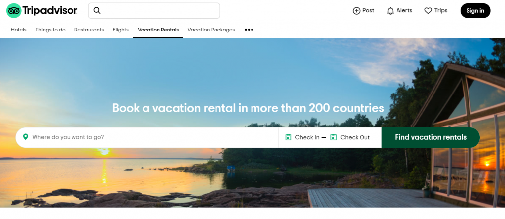 tripadvisor rentals homepage screenshot