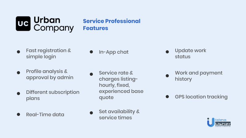 Service Professional Panel Features