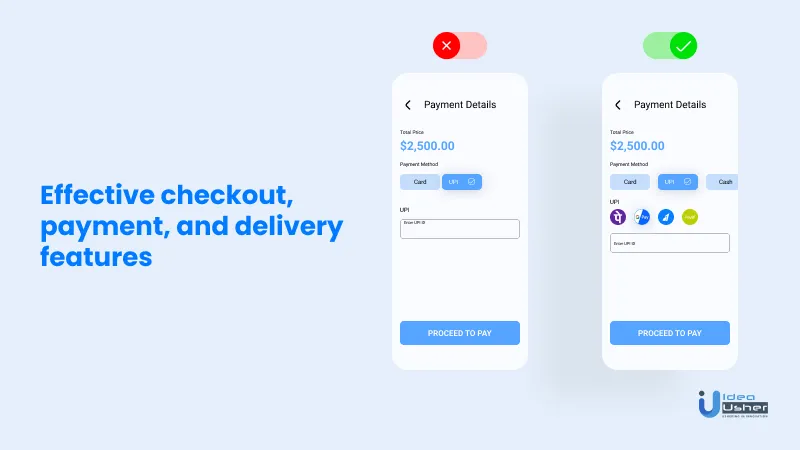 effective checkout, payment, delivery for sneaker app