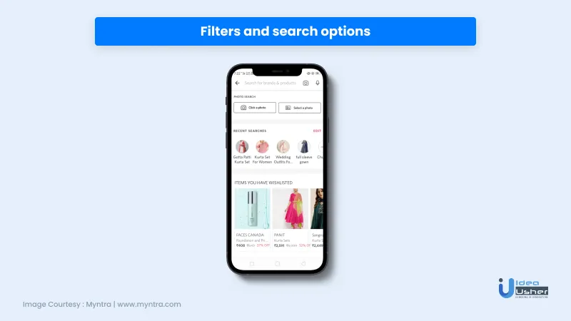 feature of eCommerce app - Filters and research options