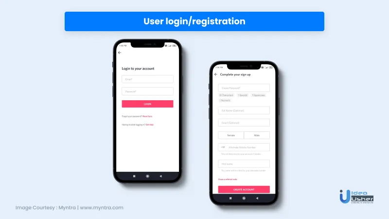 feature of eCommerce app - User login/registration