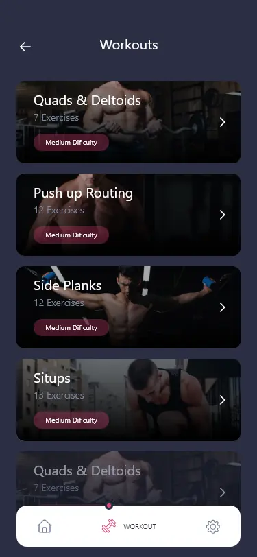 Workouts & exercise feature in fitness app development