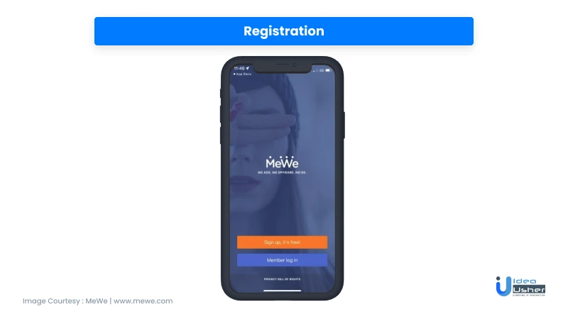 Registration of MeWe app. ui