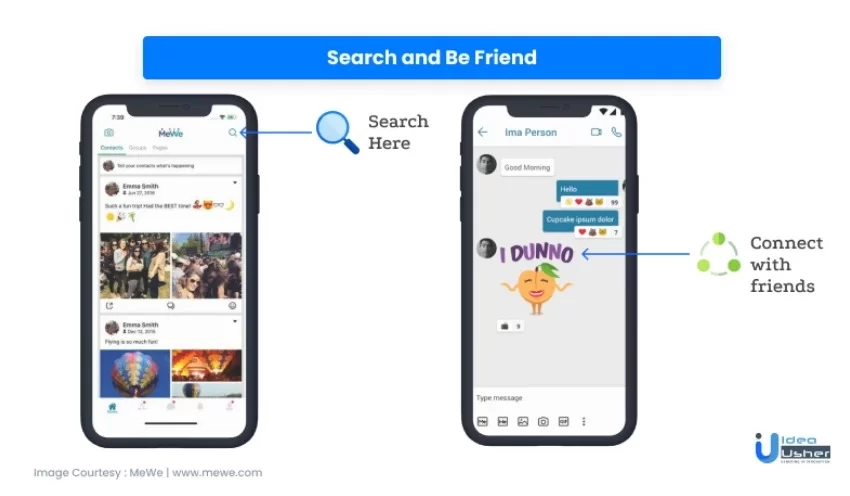 MeWe App feature Search and Be friend. 