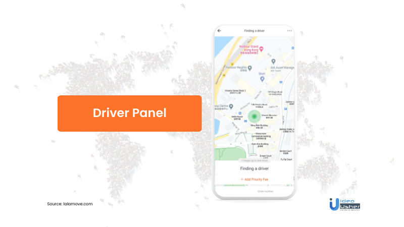 features for driver panel of a Courier delivery app like lalamove