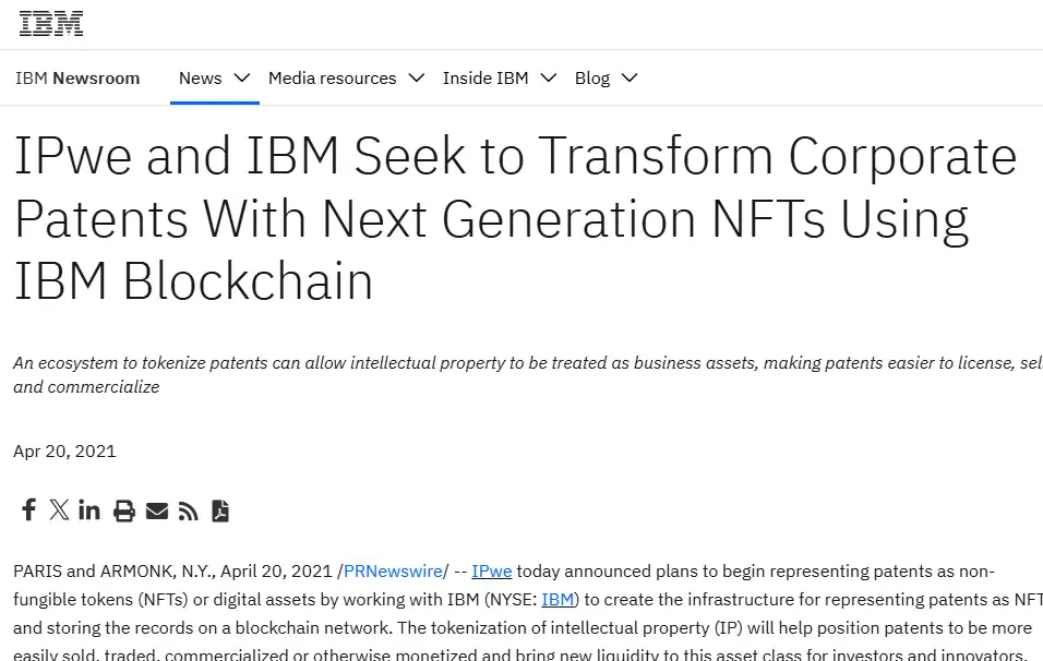 IBM & IPwe ā Tokenized Patents