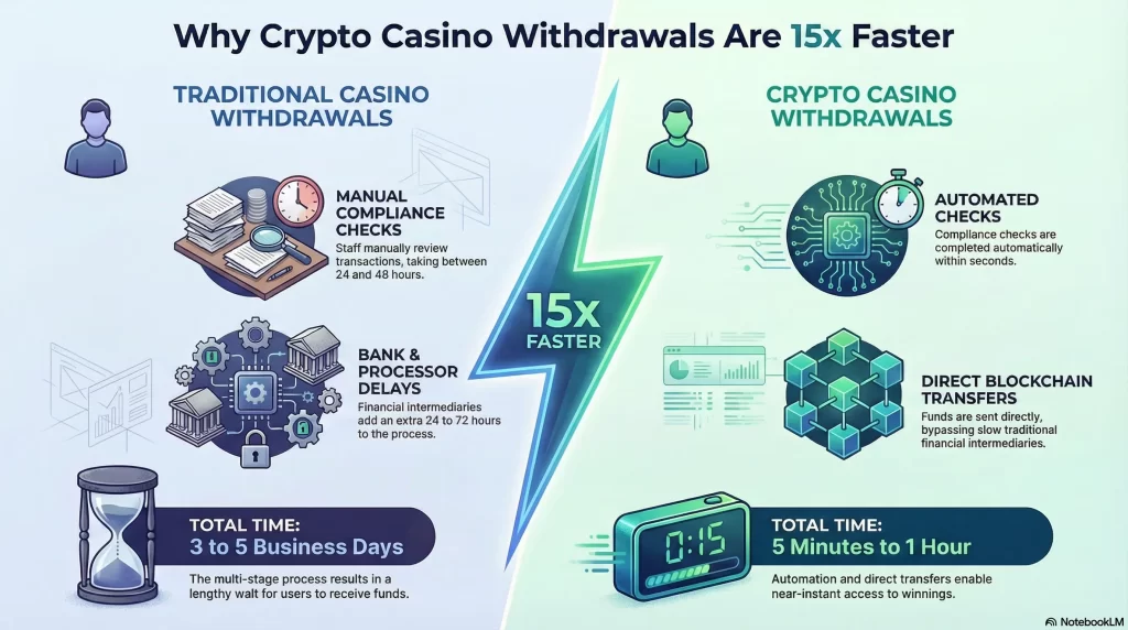 Why do Crypto Casino Platforms Process Withdrawals 15× Faster?