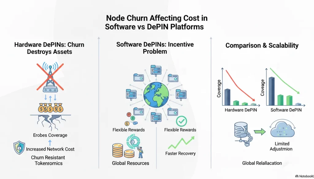How Node Churn Affects Cost in Software vs Hardware DePIN Platforms?