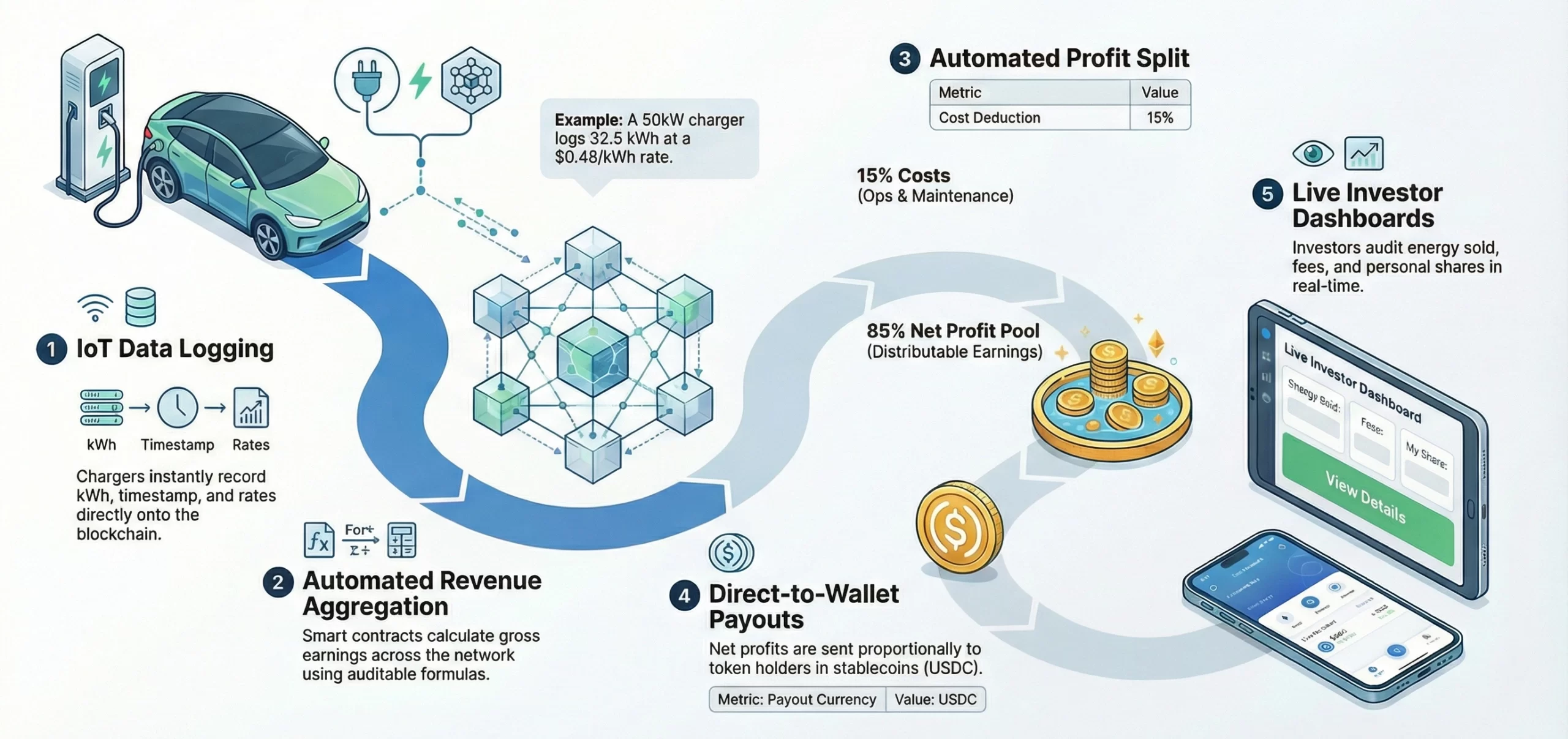 how revenue calculated in tokenized EV infrastructure platform