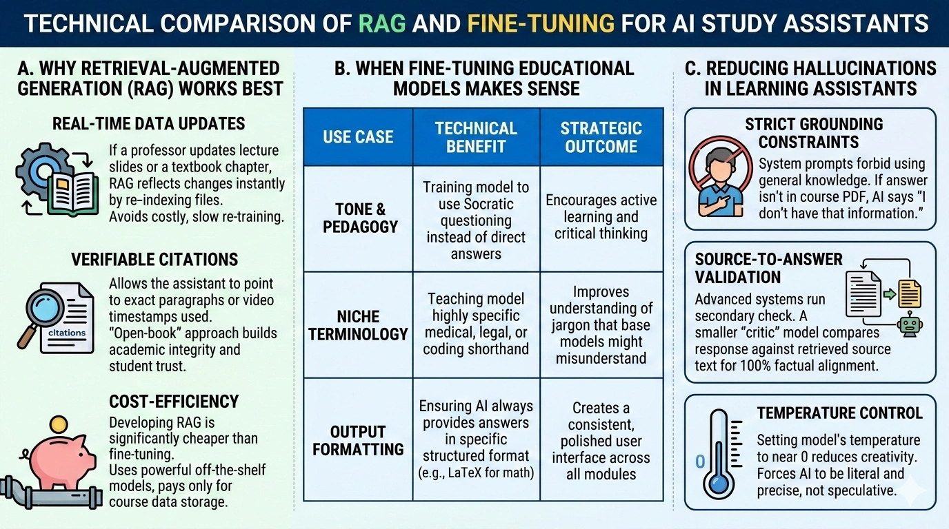 RAG vs fine-tuning in AI study assistant integration