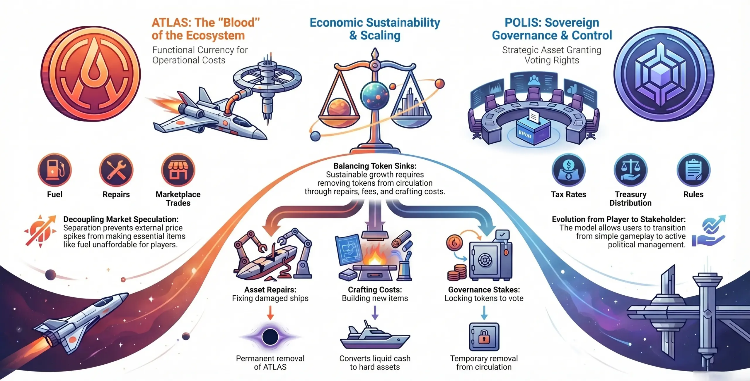 duel token economy in star atlas like space metaverse game