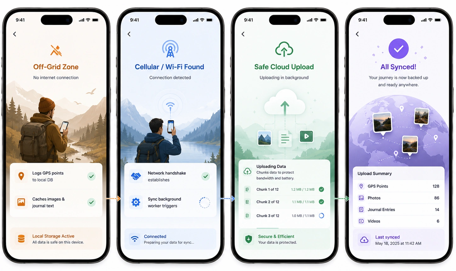 offline travel data sync and tracking in social travel app