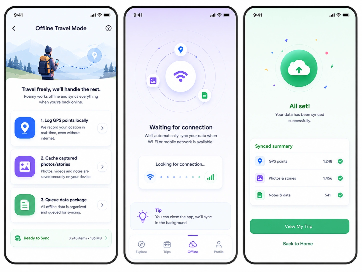 offline travel tracking in social travel app