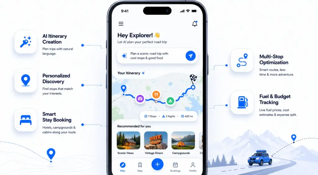 Core Features of an AI Road Trip Planner Like Roadtrippers