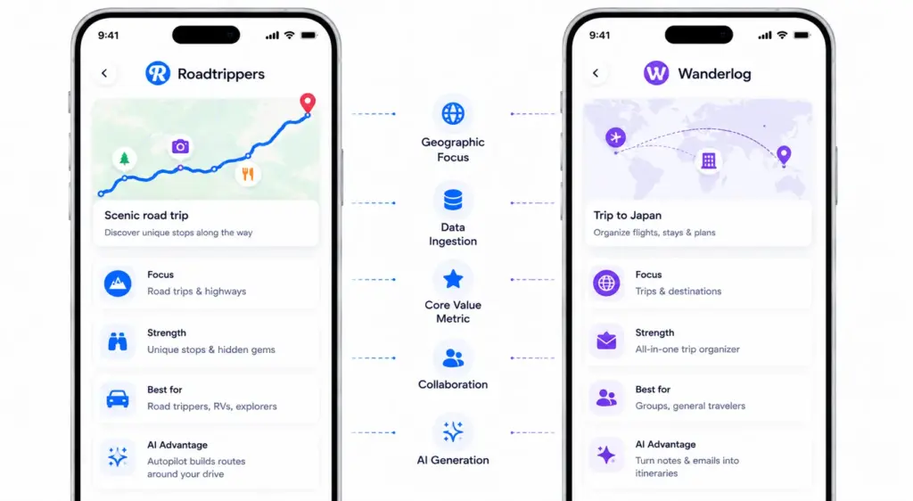 Roadtrippers vs Wanderlog: Product Lessons for Founders