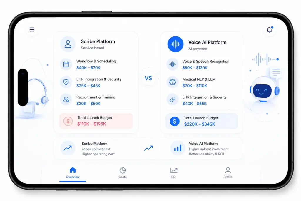 Development Cost Comparison of Medical Scribes vs Voice AI Platforms