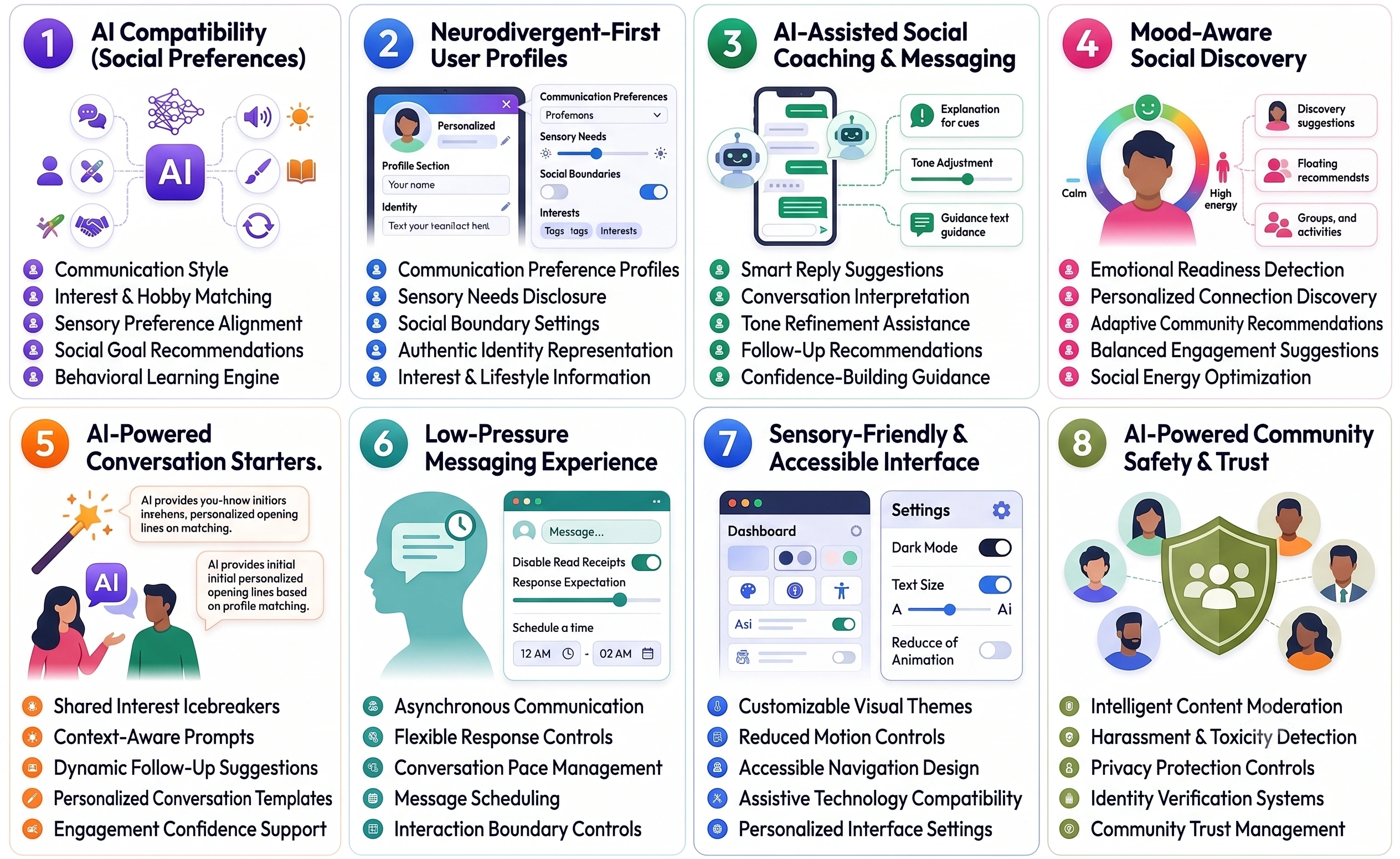 core features of AI neurodivergent social app