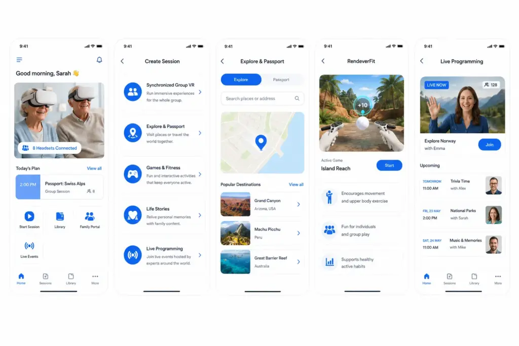 Key Features of a VR Senior Care App Like Rendever
