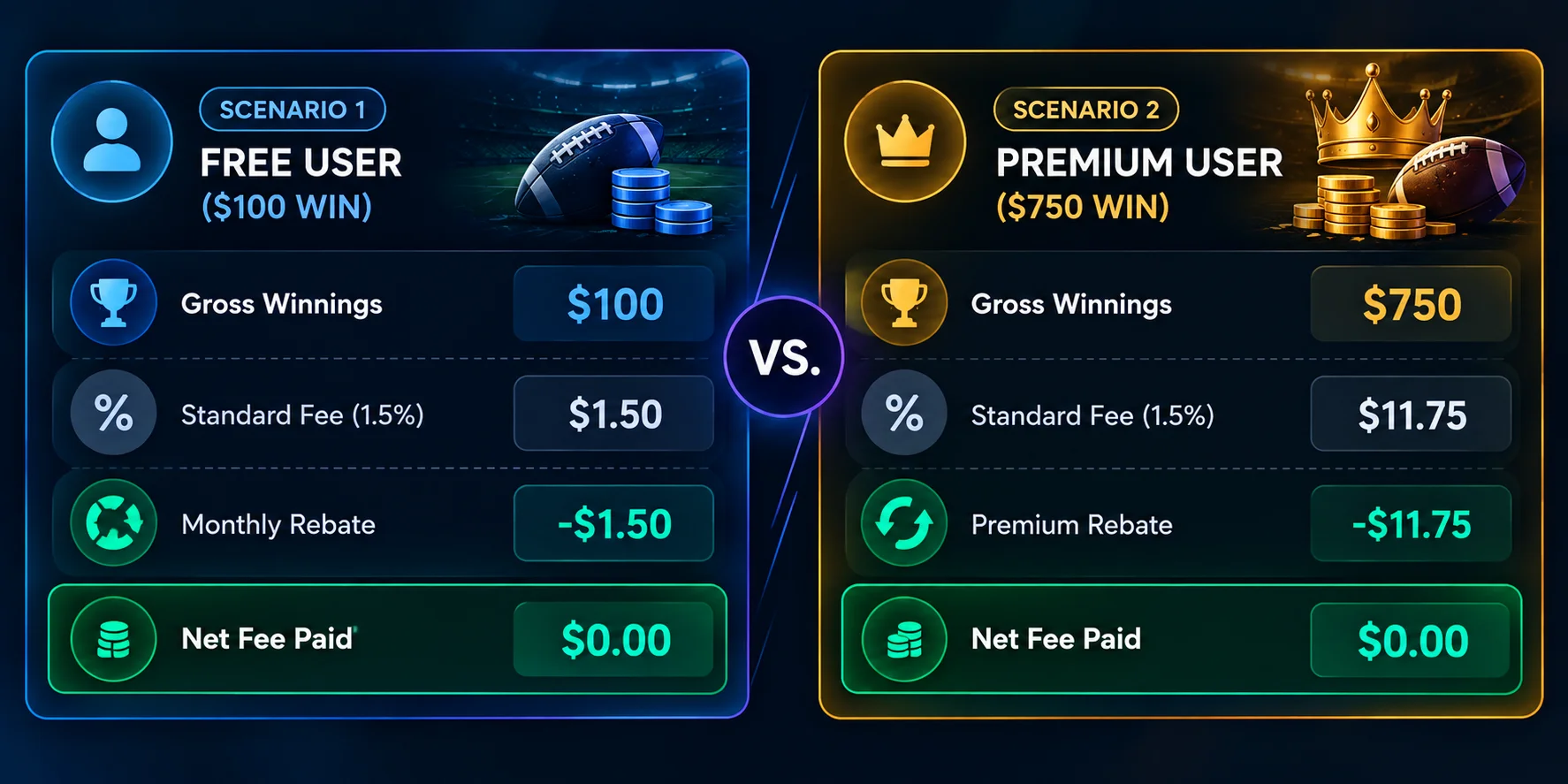 freemium fee rebets of P2P betting marketplace like BettorEdge