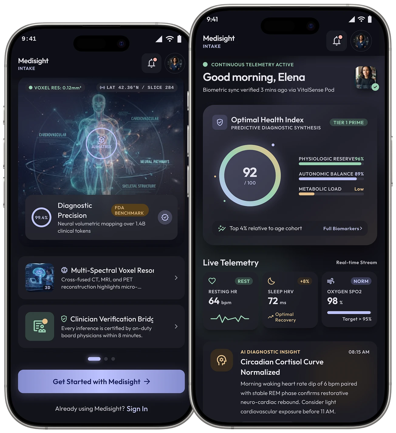 Medisight AI clinical diagnostics dashboard and mobile intake app