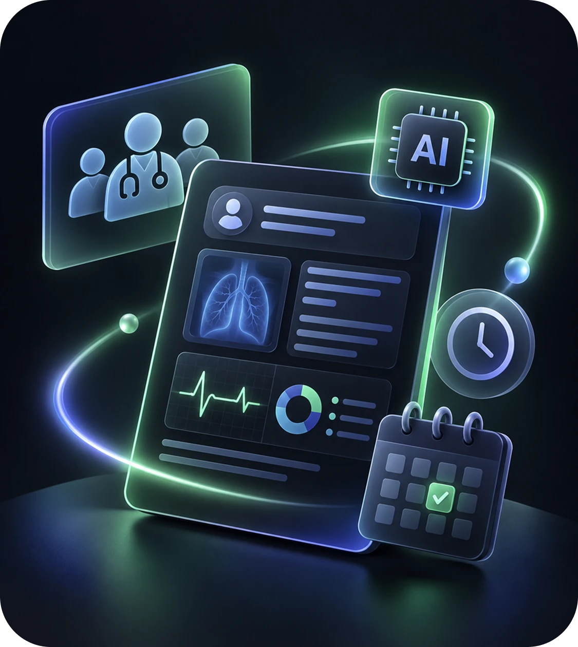 Healthcare AI telemetry 3D illustration
