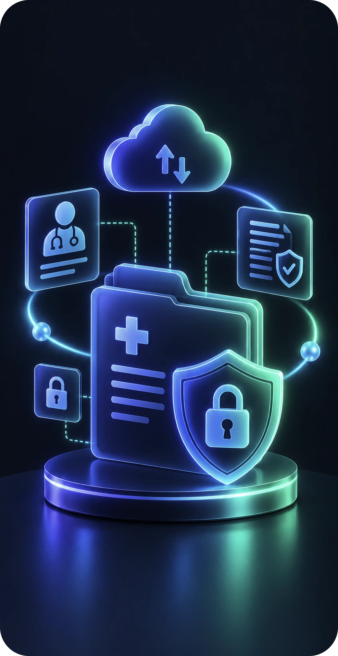 Secure medical cloud infrastructure 3D illustration