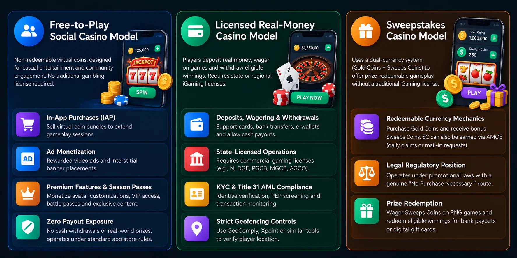 difference between social casino, real money and sweepstakes model